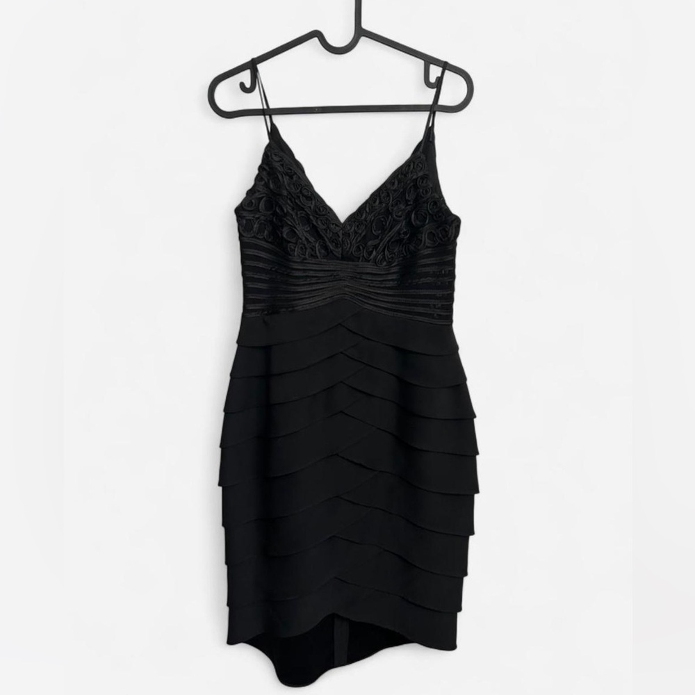 Cache Black Tiered Spaghetti Strap Mini Dress Size 6 Wedding Guest